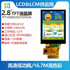 2.8寸液晶屏SPI、RGB、MCU接口氯氣泄漏報(bào)警器顯示屏